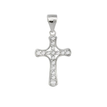 Load image into Gallery viewer, Sterling Silver CZ Cross Pendant Width-12.7mm, Height-1inch