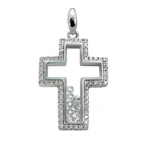 Load image into Gallery viewer, Sterling Silver Cubic Zirconia Floating Style Pave CZ Cross Pendant