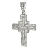 Sterling Silver Princess And Round CZ Hip Hop Cross Pendant Weight-29gram, Length-3 1/8inch, Width-44mm