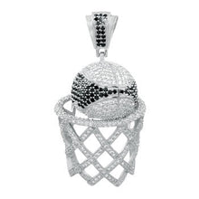 Load image into Gallery viewer, Sterling Silver Micro Pave Black And Round CZ Basket Ball Hip Hop Pendant Weight-34.7gram, Length-2 7/8inch, Width-38mm