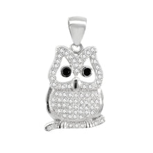 Load image into Gallery viewer, Sterling Silver Pave CZ Owl Pendant Width-14.3mm, Height-1inch