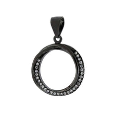 Sterling Silver Black Rhodium CZ Interlocking Circle PendantAnd Diameter 17.5mm