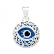 Load image into Gallery viewer, Sterling Silver Round Filigree Evil Eye Pendant
