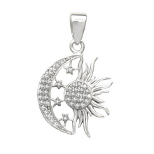 Load image into Gallery viewer, Sterling Silver Moon Star Sun Micro Pave Pendant