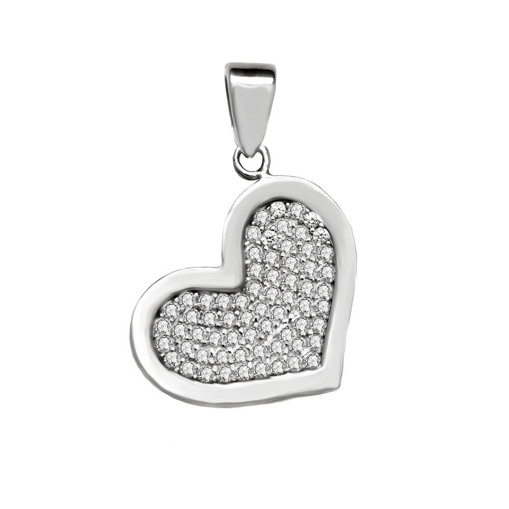Sterling Silver Rhodium Micro Pave CZ Heart Pendant Width-19mm, Height-1inch
