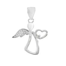 Load image into Gallery viewer, Sterling Silver Rhodium Angel CZ Pendant Width-19.7mm, Height-1inch