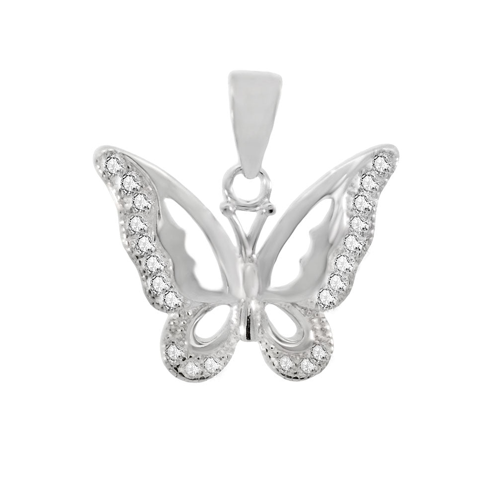 Sterling Silver Cubic Zirconia Butterfly Pendant Width-17.3mm, Height-6/8inch