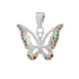 Sterling Silver Multi Color Cubic Zirconia Butterfly Pendant Width-17.3mm, Height-6/8inch