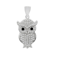 Load image into Gallery viewer, Sterling Silver Pave Cubic Zirconia Owl Pendant Width-13.3mm, Height-1inch