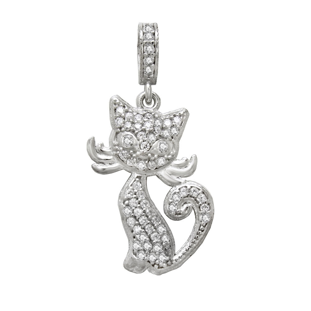 Sterling Silver Micro Pave CZ Cat Pendant