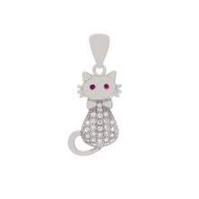 Load image into Gallery viewer, Sterling Silver CZ Cat Pendant Width-10.2mm, Height-1inch