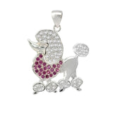 Sterling Silver Poodle Ruby Red White CZ Pendant Width-24mm, Height-1 2/8inch