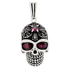 Load image into Gallery viewer, Sterling Silver Skull With Red Eyes Oxidized Pendant
