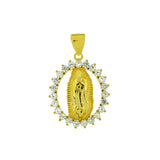Sterling Silver Gold Plated Lady Of Guadalupe With Cubic Zirconia Pendant Width-18.4mm, Height-1 1/8inch