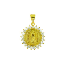 Load image into Gallery viewer, Sterling Silver Gold Plated Lady Of Guadalupe With Cubic Zirconia Pendant Height-1inch, Diameter-17.4mm