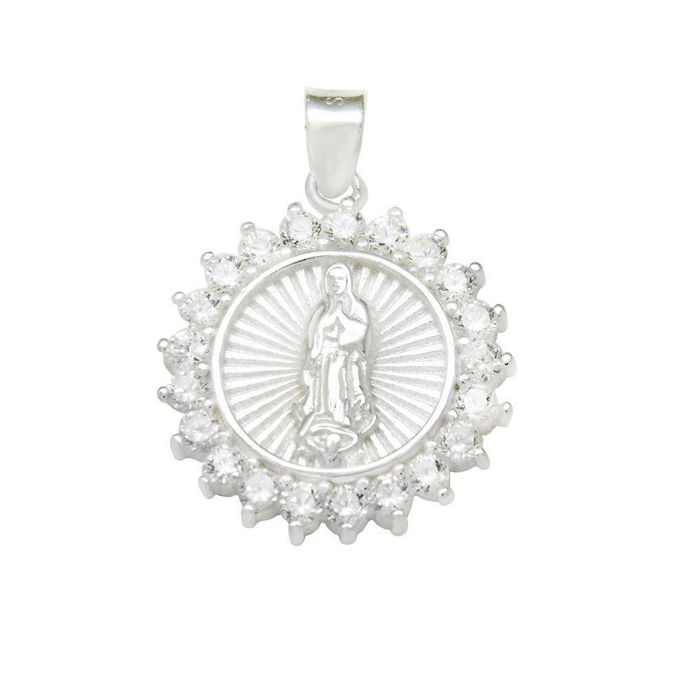Sterling Silver Lady Of Guadalupe With Cubic Zirconia Pendant