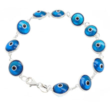 Load image into Gallery viewer, Sterling Silver 10mm Transparent Light Blue Evil Eye Bracelet