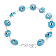 Load image into Gallery viewer, Sterling Silver 10mm Turquoise Blue Evil Eye Bracelet