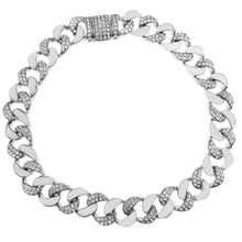 Load image into Gallery viewer, Sterling Silver Rhodium CZ Curb Bracelet Width-8mm, Length-8inch
