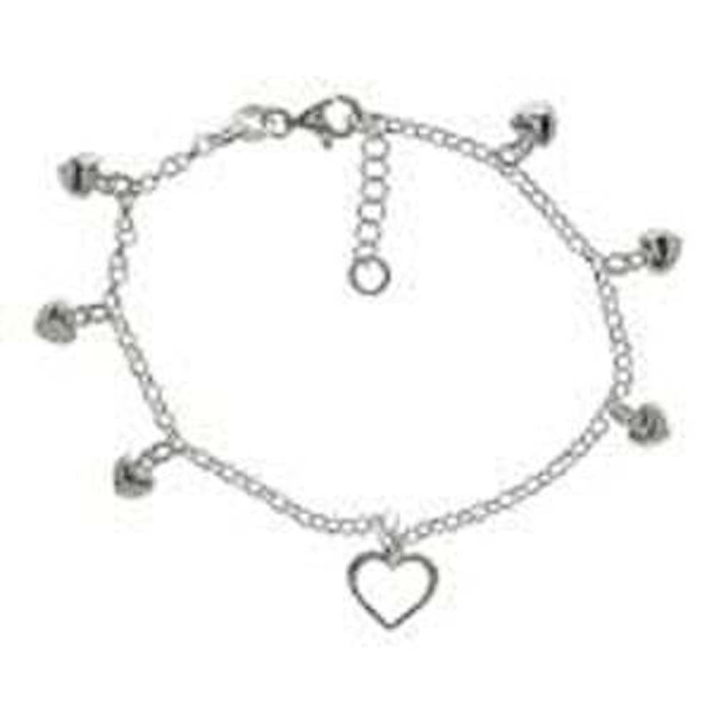 Sterling Silver Italian Heart Charms Bracelet