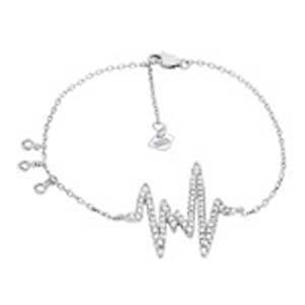 Sterling Silver Micro Pave CZ Heart-Beat Rhodium BraceletAnd Length 7 inch