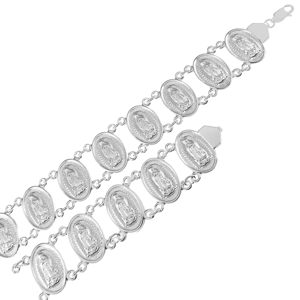 Sterling Silver Oval Medal Lady Of Guadalupe Bracelet-Length 7.5 inches