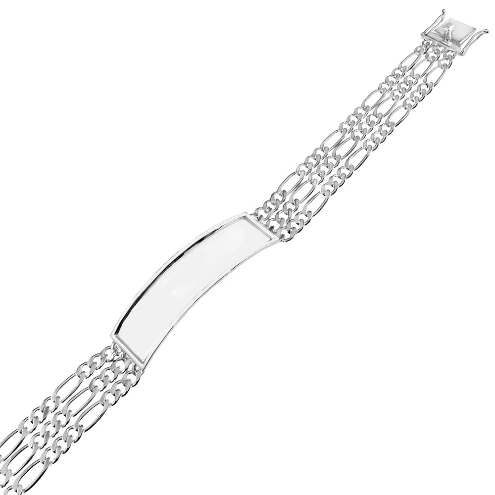 Sterling Silver 3 Strands Figaro Link Polished ID Bracelet Width-15mm, Length-2inches