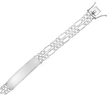 Load image into Gallery viewer, Sterling Silver Double Figaro Link Satin Finished ID Bracelet Width-13mm, Length-2inches