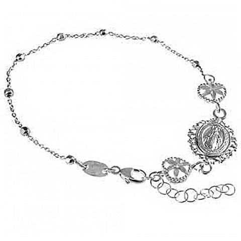 Italian Sterling Silver Stylish Virgin Mary Rosary Bracelet with Bracelet Length of 7 And Plus Extension of 1  and Lobster Claw Clasp