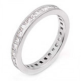 Sterling Silver Rhodium Plated Eternity Ring with White Princess Cut CzAnd Ring Width of 3MM