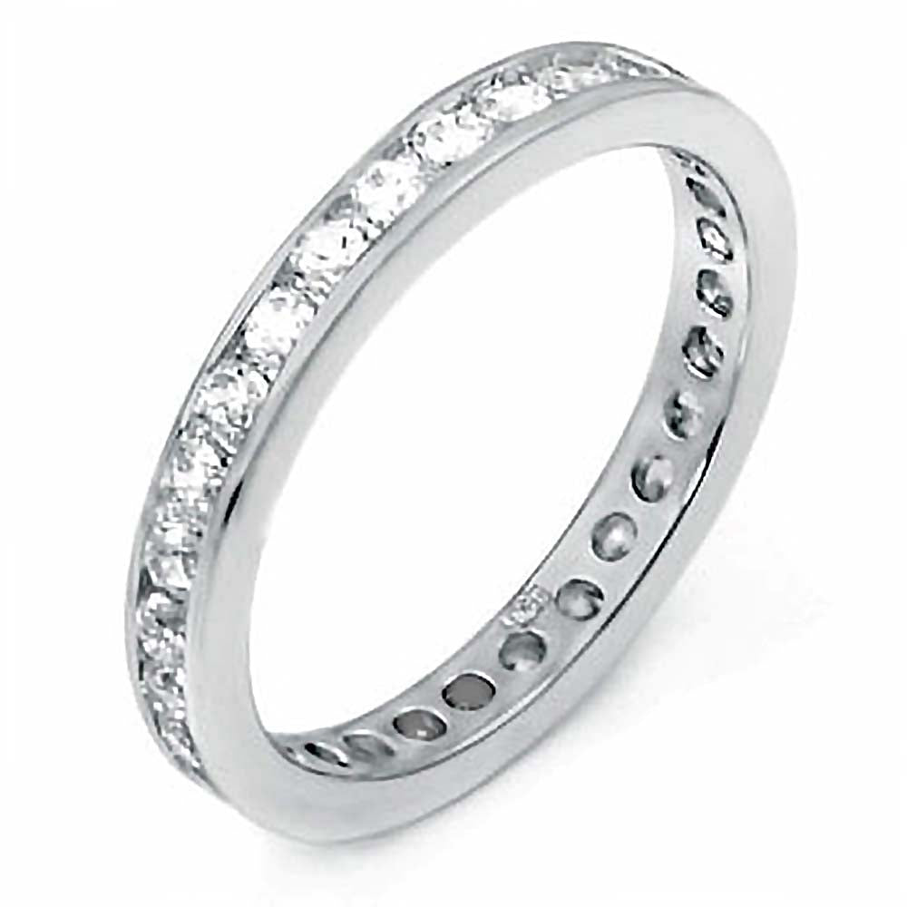 Sterling Silver Rhodium Plated Eternity Ring with Round Cut CzAnd Ring Width of 2.6MM