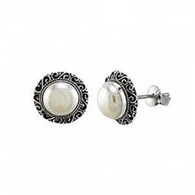 Load image into Gallery viewer, Sterling Silver Round Shaped Mabe Pearl Oxidized Earrings