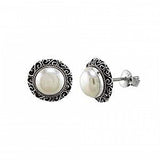 Sterling Silver Round Shaped Mabe Pearl Oxidized Earrings