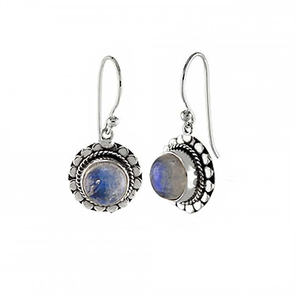 Sterling Silver Round Shaped Moon Stone Earrings