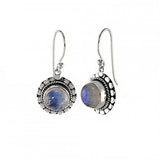 Sterling Silver Round Shaped Moon Stone Earrings