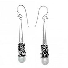 Load image into Gallery viewer, Sterling Silver Bali Pearl Dangle Earrings