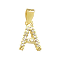 Load image into Gallery viewer, Sterling Silver Small Initial &#39;A&#39; CZ Gold Plated Pendant