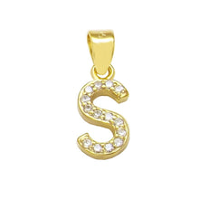 Load image into Gallery viewer, Sterling Silver Small Initial &#39;S&#39; CZ Gold Plated Pendant