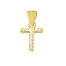 Load image into Gallery viewer, Sterling Silver Small Initial &#39;T&#39; CZ Gold Plated Pendant