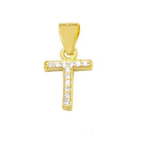 Sterling Silver Small Initial 'T' CZ Gold Plated Pendant