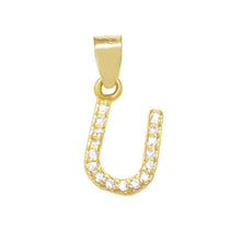Load image into Gallery viewer, Sterling Silver Small Initial &#39;U&#39; CZ Gold Plated Pendant