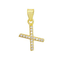 Load image into Gallery viewer, Sterling Silver Gold Plated Small Initial X CZ Pendant