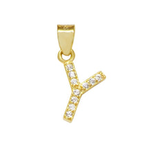 Load image into Gallery viewer, Sterling Silver Small Initial &#39;Y&#39; CZ Gold Plated Pendant