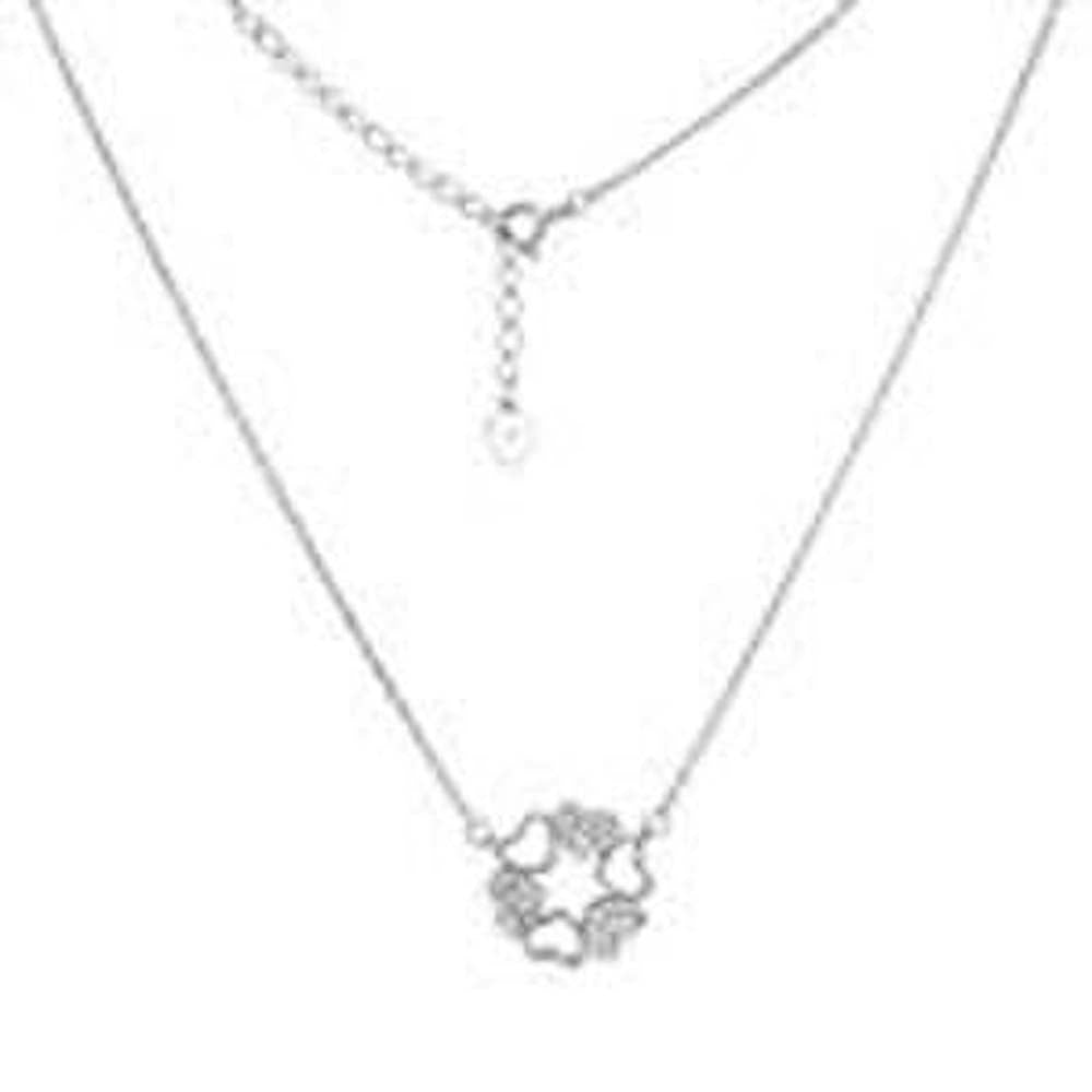 Sterling Silver Pave CZ Heart Rhodium Necklace