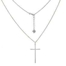 Load image into Gallery viewer, Sterling Silver Cross With Cable Diamond Cut Chain Rhodium Necklace