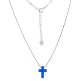 Sterling Silver 1mm Rhodium Box Chain With Lab-Created Opal Cross Pendant Necklace