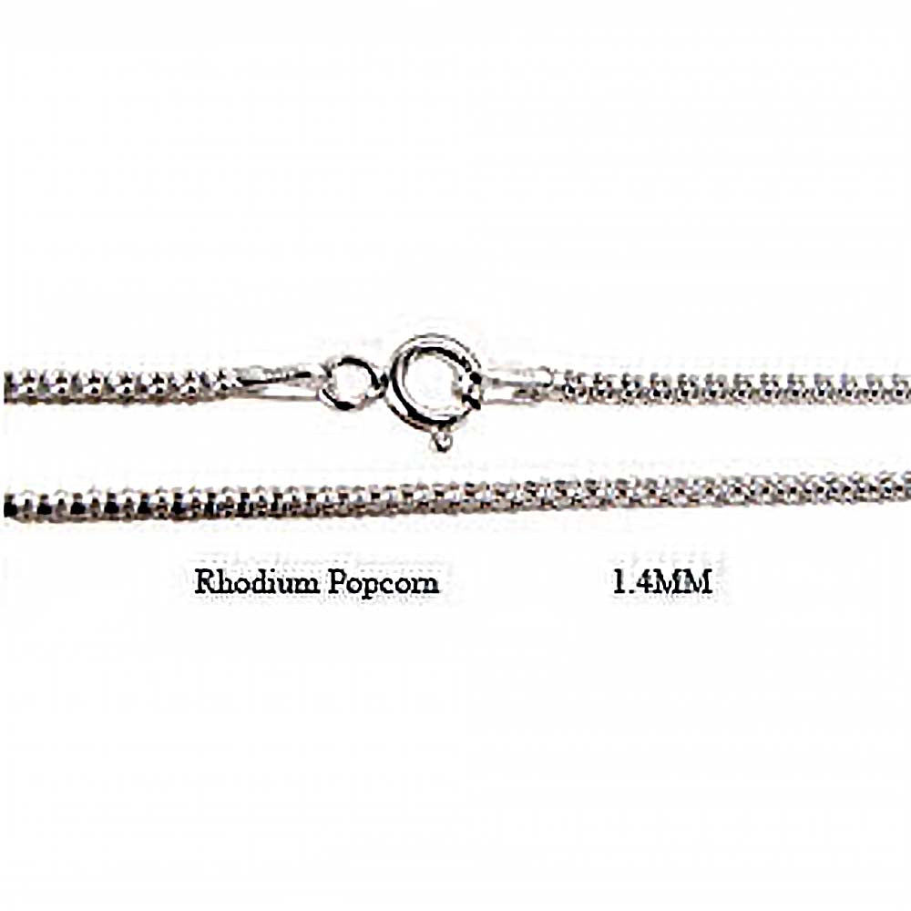 Italian Sterling Silver Rhodium Popcorn Chain 160- 1.4mm with Spring Clasp Closure