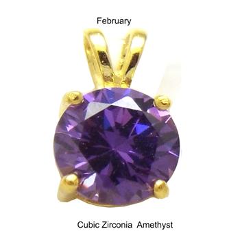 Sterling Silver 7mm Round Cut CZ Amethyst Gold Plated Pendant