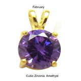 Sterling Silver 7mm Round Cut CZ Amethyst Gold Plated Pendant