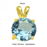 Sterling Silver 7mm Round Cut CZ Aquamarine Gold Plated Pendant